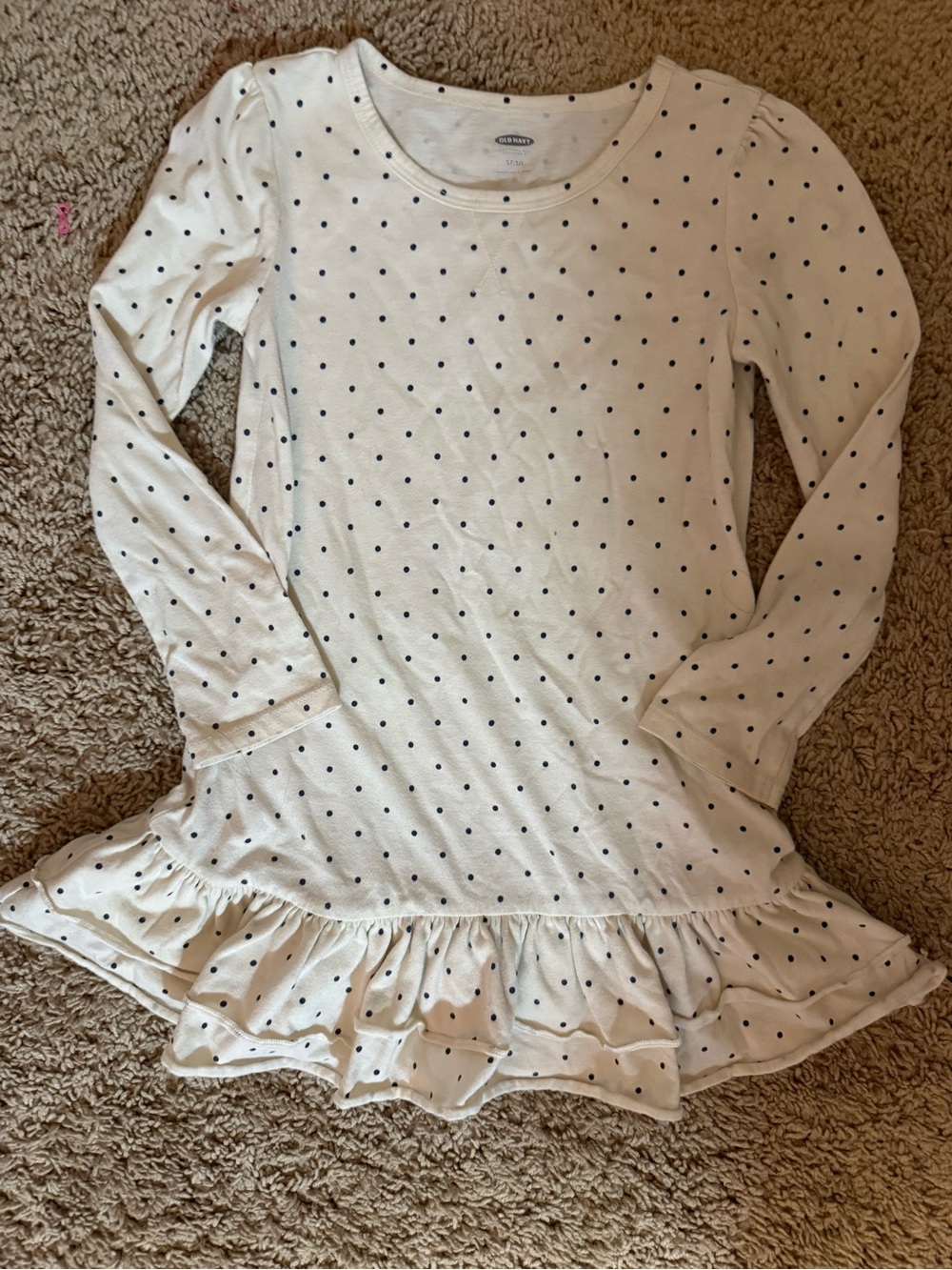Old Navy Cream Long Sleeve Polka Dot Ruffle Hem Dress